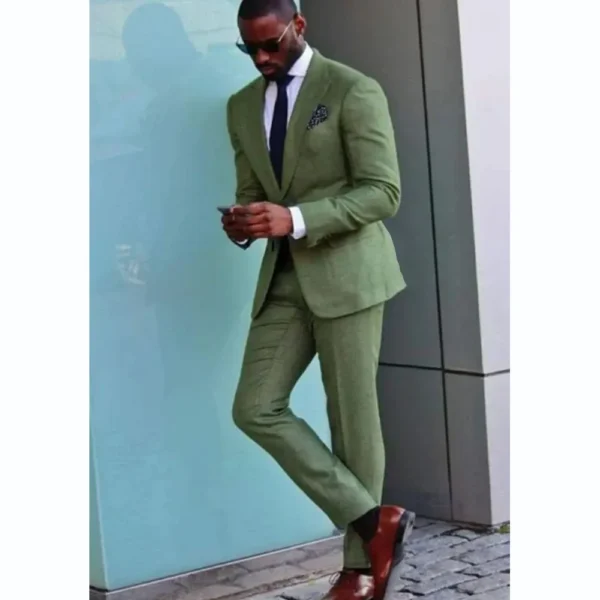 Smart Green Men's Suits Notch Lapel 2 Piece Jacket Pants Male Clothing Slim Fit Business Gentleman Formal Wedding Blazer Sets