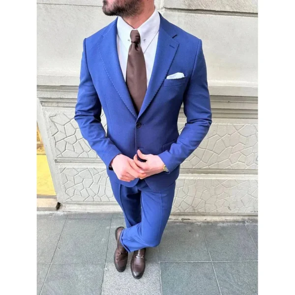 Fashion Blue Men's Suits Notch Lapel 2 Piece Jacket Pants Blazer Sets Slim Fit Formal Fashion Business Gentleman Male Clothing