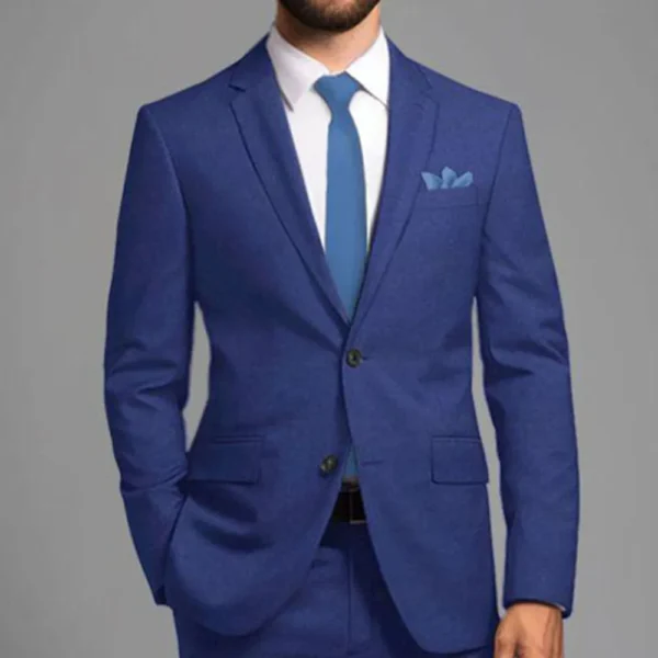 Handsome Blue Men's Blazer Sets Notch Lapel 2 Piece Jacket Pants Suits for Men Slim Fit Formal Business Gentleman Male Clothing