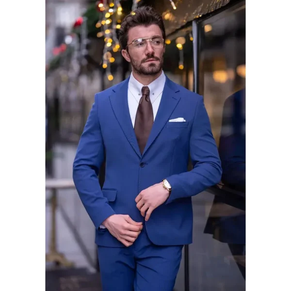 Fashion Blue Men's Suits Notch Lapel 2 Piece Jacket Pants Blazer Sets Slim Fit Formal Fashion Business Gentleman Male Clothing