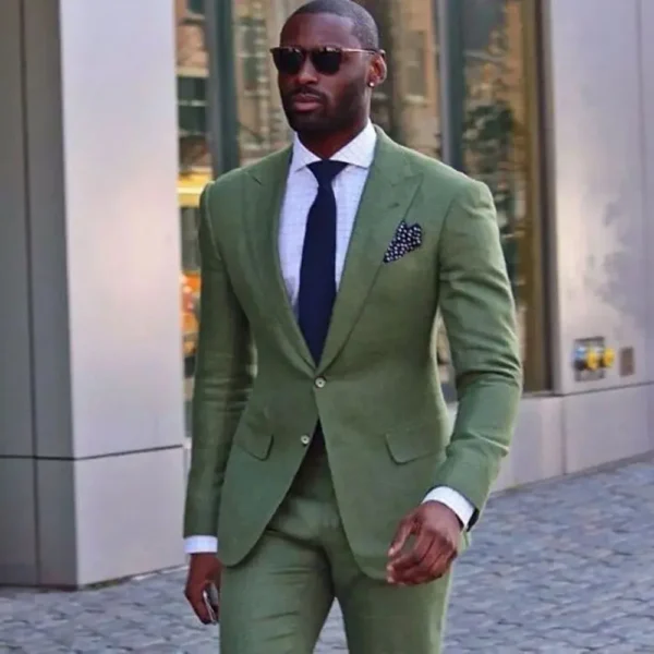 Smart Green Men's Suits Notch Lapel 2 Piece Jacket Pants Male Clothing Slim Fit Business Gentleman Formal Wedding Blazer Sets