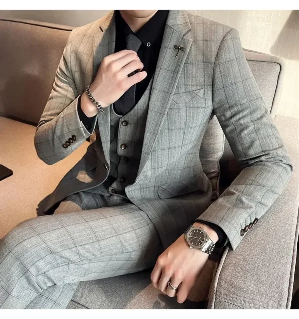 3 piece suit Design plaid lapel single-breasted slim-fit Best men's Wedding Business party suit