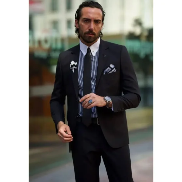 Smart Fashion Black Men's Suits Notch Lapel 2 Piece Jacket Pants Male Clothing Formal Business Gentleman Slim Fit Blazer Sets