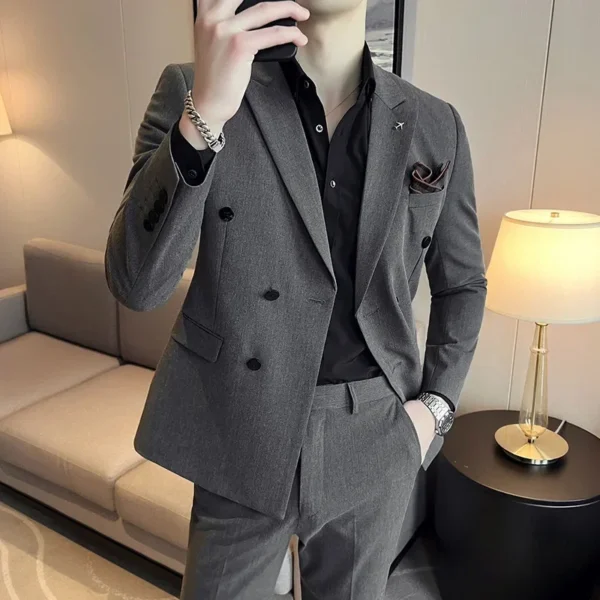 New S-7XL (suit + Vest + Trousers) Men's Casual Gentleman Double-breasted Slim Fit British Fashion Business Three-piece Suit