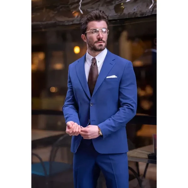 Fashion Blue Men's Suits Notch Lapel 2 Piece Jacket Pants Blazer Sets Slim Fit Formal Fashion Business Gentleman Male Clothing