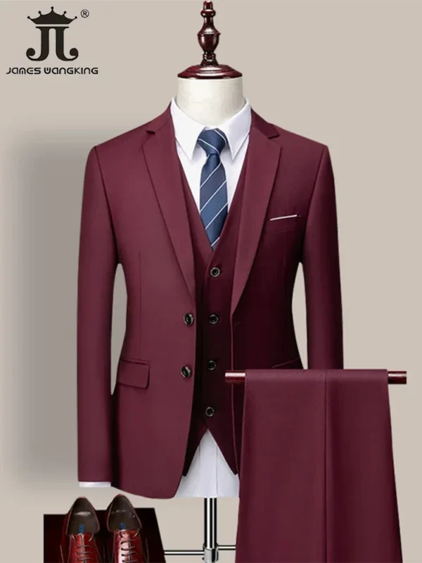 14 Color M-6XL ( Jacket + Vest+Pants ) High-end Brand Formal Business Mens Suit Three-piece Groom Wedding Dress Solid Color Suit