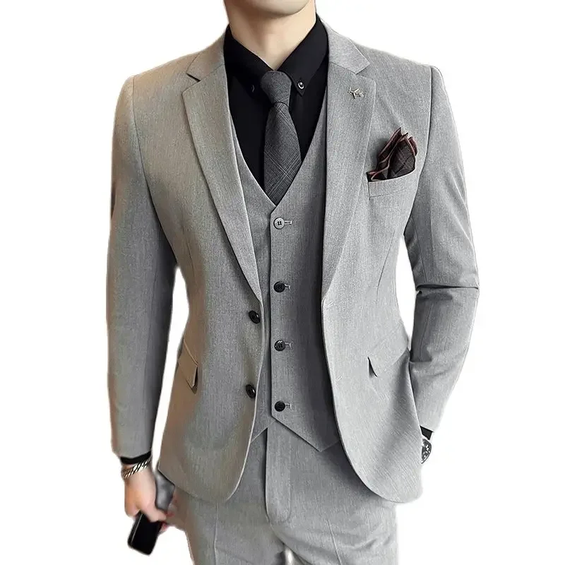 New S-7XL (suit + Vest + Trousers) Men's Casual Gentleman Double-breasted Slim Fit British Fashion Business Three-piece Suit 2