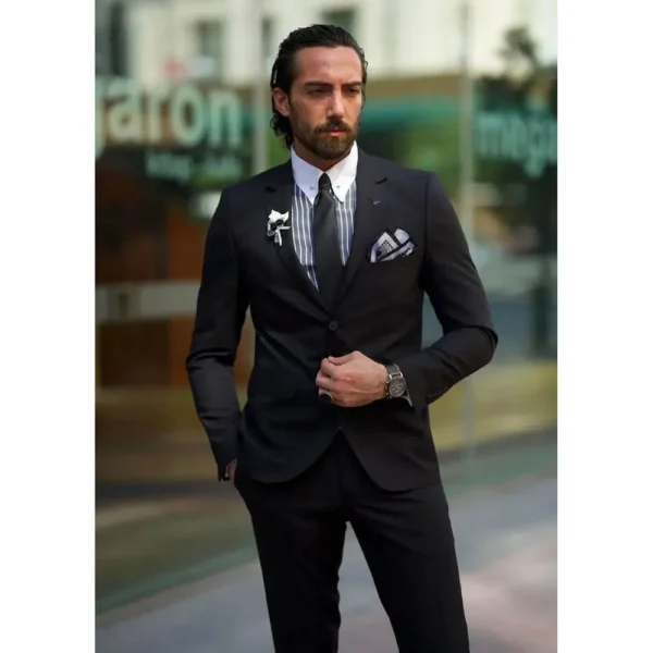 Smart Fashion Black Men's Suits Notch Lapel 2 Piece Jacket Pants Male Clothing Formal Business Gentleman Slim Fit Blazer Sets