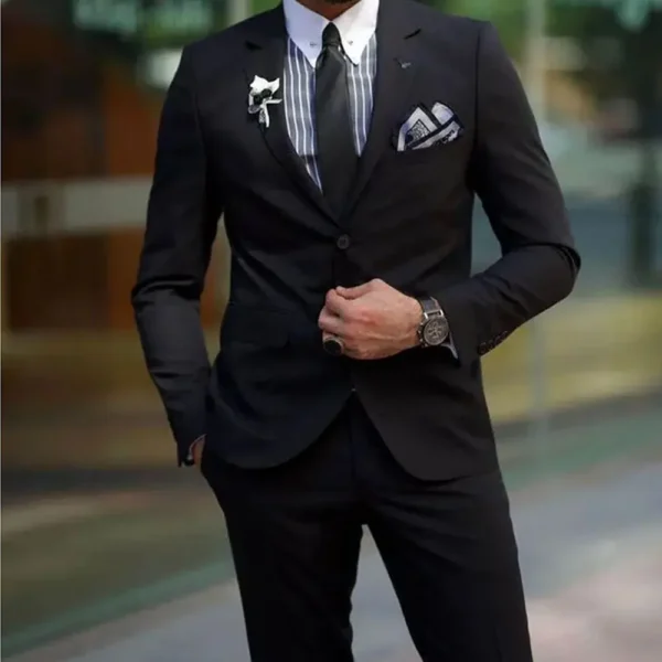 Smart Fashion Black Men's Suits Notch Lapel 2 Piece Jacket Pants Male Clothing Formal Business Gentleman Slim Fit Blazer Sets