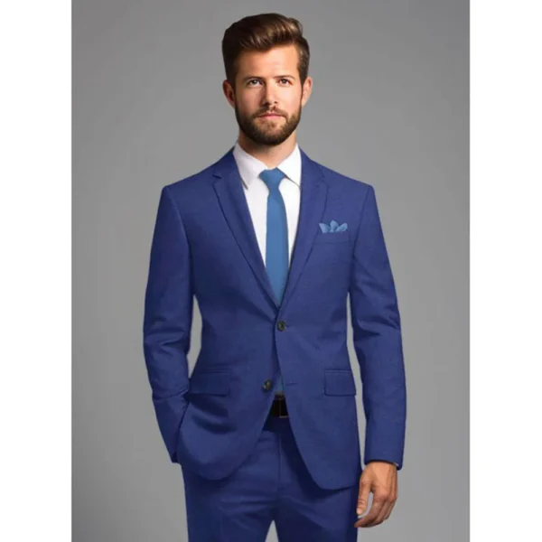 Handsome Blue Men's Blazer Sets Notch Lapel 2 Piece Jacket Pants Suits for Men Slim Fit Formal Business Gentleman Male Clothing