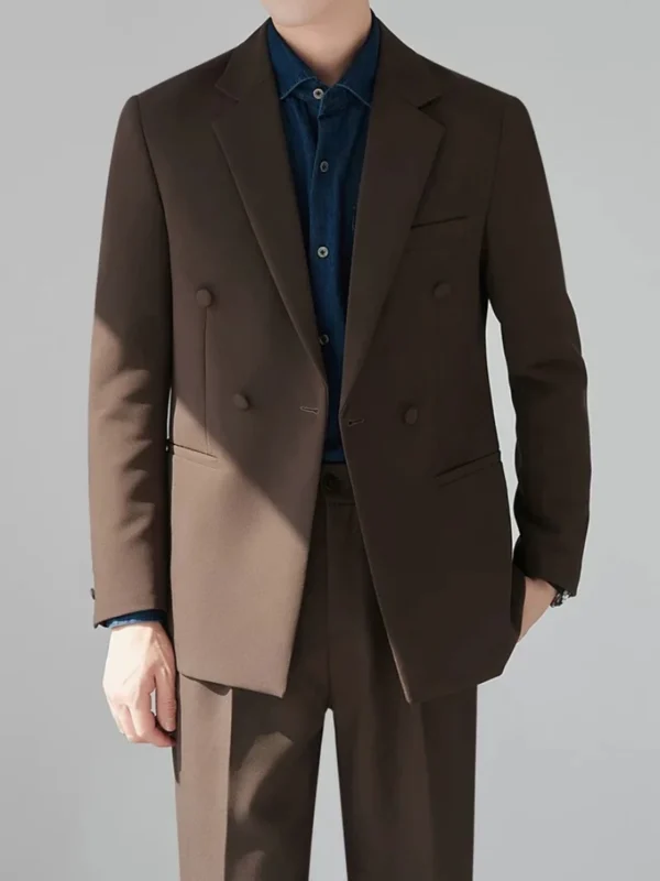 24 Autumn New Texture Men's Casual Formal Suit Fashion 3 Colors High-end Double-breasted Blazer and Suit Pants