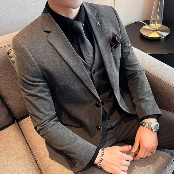 New S-7XL (suit + Vest + Trousers) Men's Casual Gentleman Double-breasted Slim Fit British Fashion Business Three-piece Suit