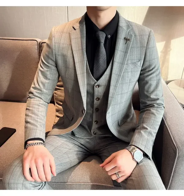 3 piece suit Design plaid lapel single-breasted slim-fit Best men's Wedding Business party suit