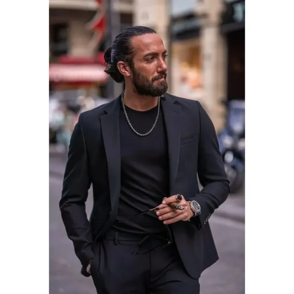 Luxury Black Men's Suits Single Breasted 2 Piece Jacket Pants Male Clothing Formal Smart Business Gentleman Slim Fit Blazer Sets