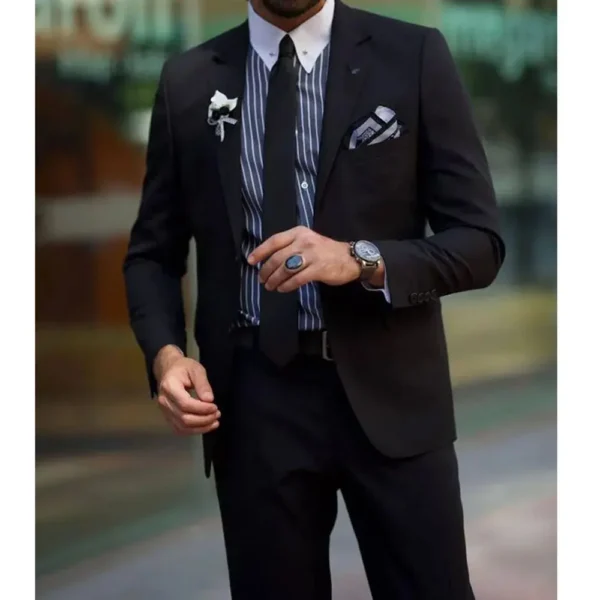 Smart Fashion Black Men's Suits Notch Lapel 2 Piece Jacket Pants Male Clothing Formal Business Gentleman Slim Fit Blazer Sets