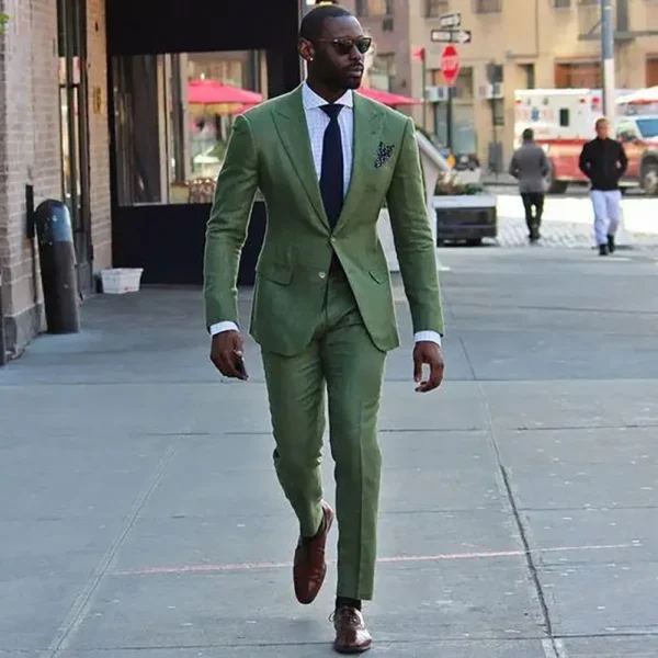Smart Green Men's Suits Notch Lapel 2 Piece Jacket Pants Male Clothing Slim Fit Business Gentleman Formal Wedding Blazer Sets
